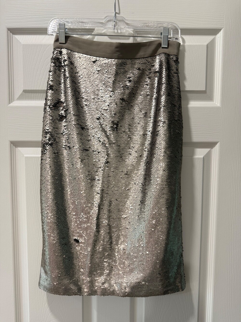 Silver Sequin Midi Skirt